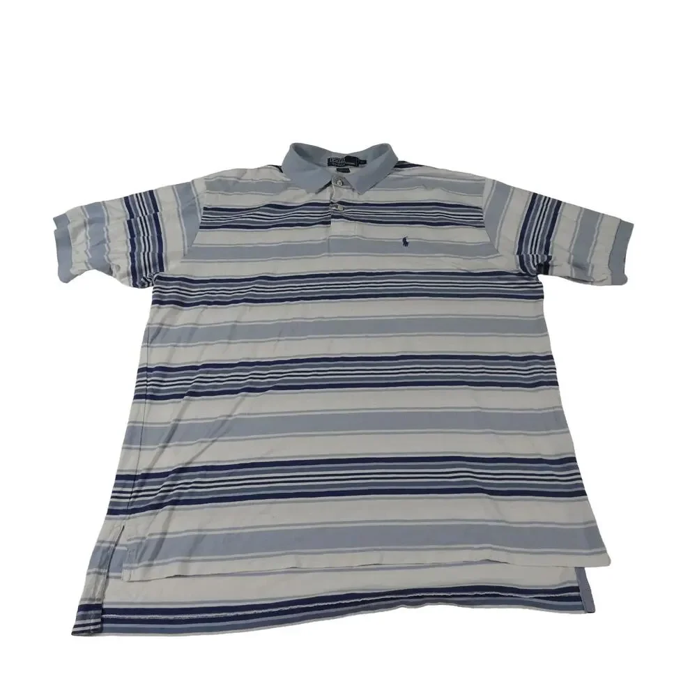 Ralph Lauren Y2K Vintage Fine Cotton Striped Streetwear Polo Shirt Men's XL